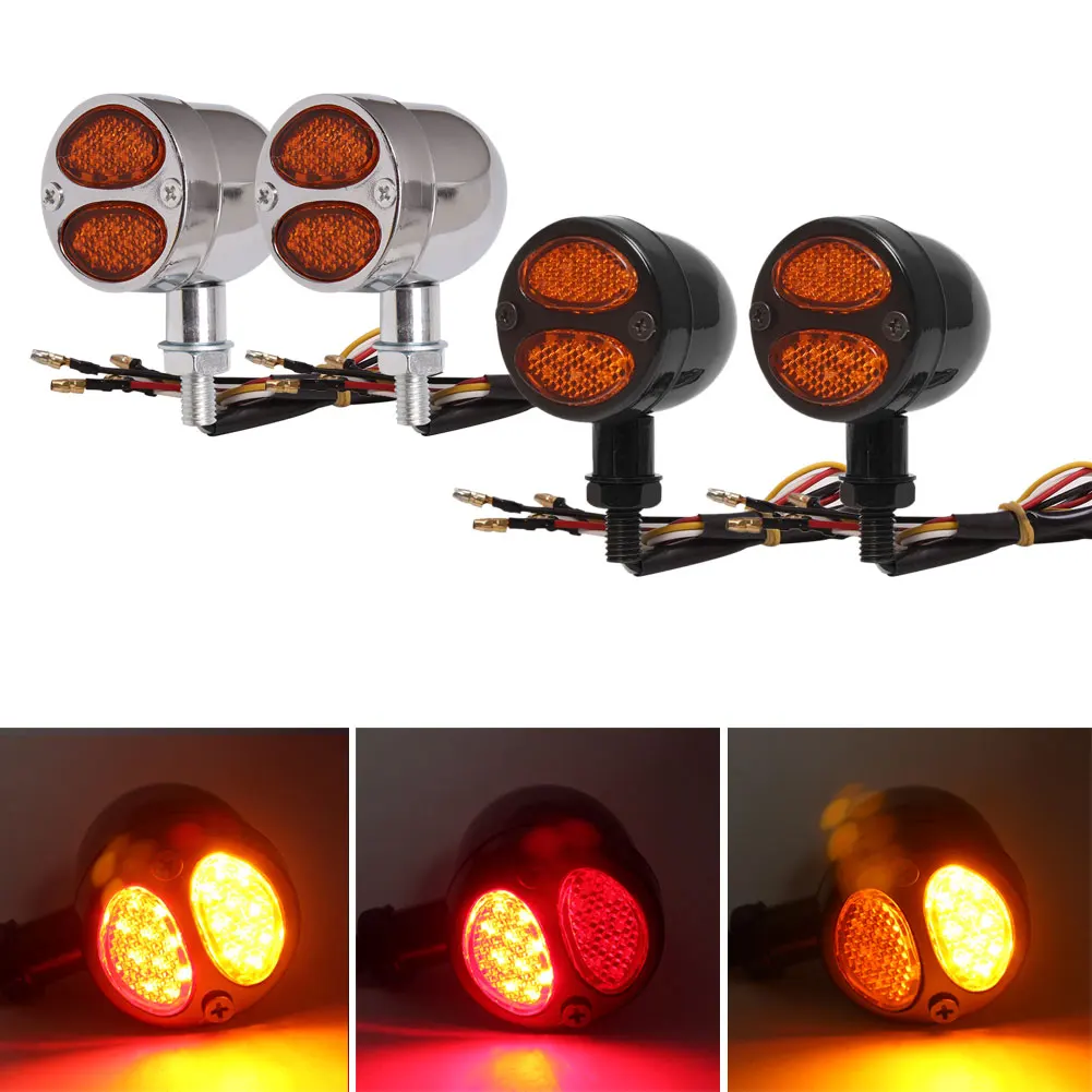 

2 pcs Black Chrome Retro Motorbike Turn Signal Metal Blinkers 10MM Motorcycle Indicators Running Light 12V for Harley 883 1200