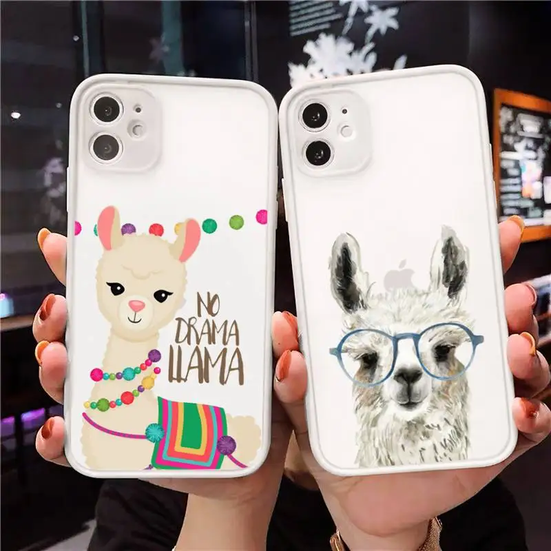 

Kawaii Cute Llama Alpaca Phone Case Matte Transparent for iPhone 7 8 11 12 s mini pro X XS XR MAX Plus cover funda
