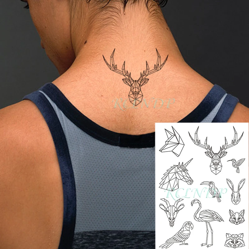 Водостойкая временная татуировка-наклейка олень птица единорог геометрические