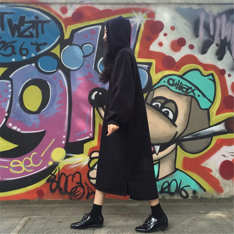 

Long Hoodie Winter New Women's Thickening Warm Long Sleeve Hooded Sweatshirt Fashion Solid Loose Harajuku Korean Women's Hoodie