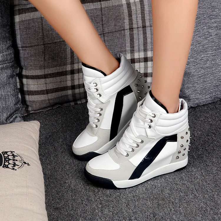 New designer high-top rivet front lace-up women's shoes autumn and winter breathable non-slip waterproof inner heightening | Обувь
