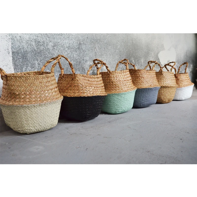 Бытовой складной натуральный водоросли Плетеный горшок для хранения садовая