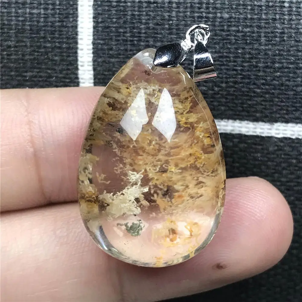 

Top Natural Ghost Phantom Quartz Pendant Jewelry For Women Men Healing Gift Crystal Silver 27x18x13mm Beads Reiki Gemstone AAAAA