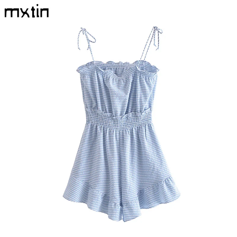 

MXTIN 2021 женское летнее модное клетчатое платье миди на бретельках с бантом винтажное платье с эластичным поясом и открытой спиной Женские по...