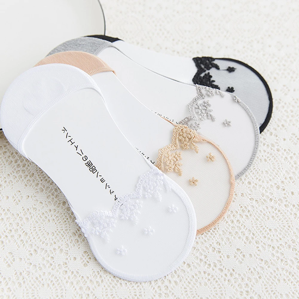 

1 Pair Women Lace Thin Socks Non-slip Cotton Invisible Short Socks Shallow Mouth Breathable Fashion Ladies Socks Summer