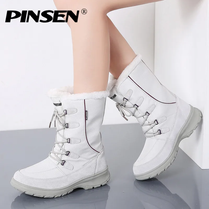 PINSEN/новые женские зимние сапоги теплые плюшевые Водонепроницаемые на плоской