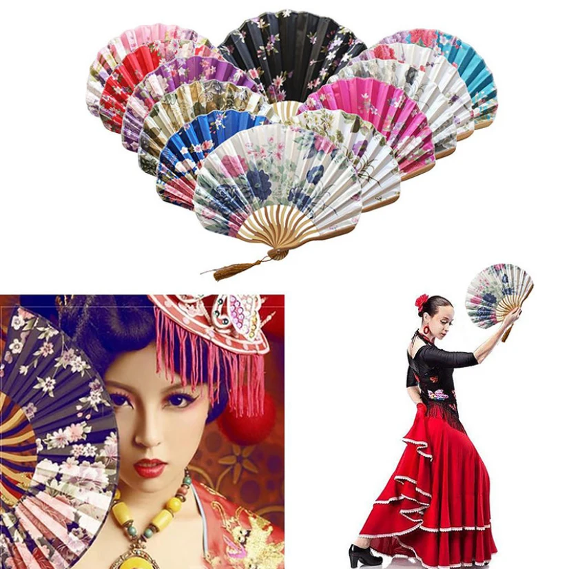

Fan for Dancing Folding Mini Fan Portable Tassel Bamboo Fan Vintage Flower Printed Chinese Decor Party Souvenir Gifts Communion