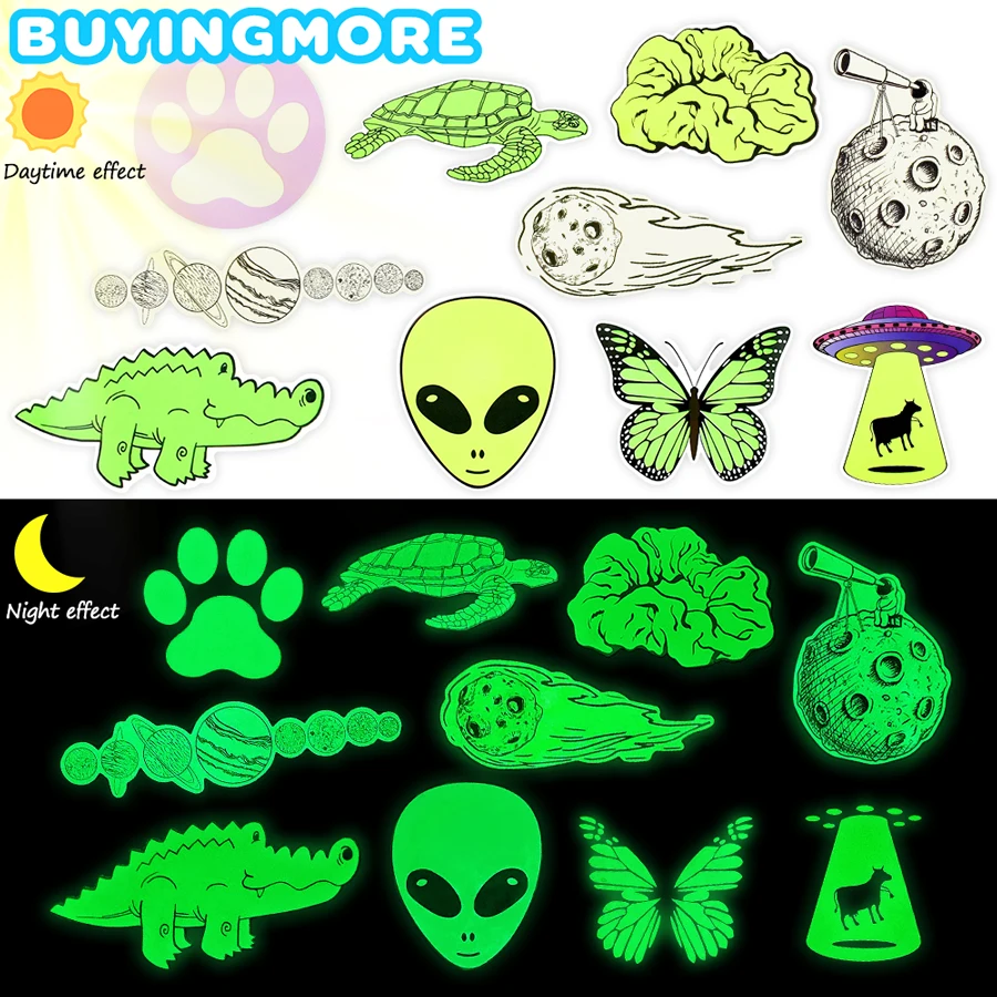 Pegatinas bonitas que brillan en la oscuridad para ni&ntilde;as y ni&ntilde;os, juguetes impermeables de vinilo, Kawaii, ne&oacute;n, para motocicleta, port&aacute;til y coche, 10/20 piezas-0