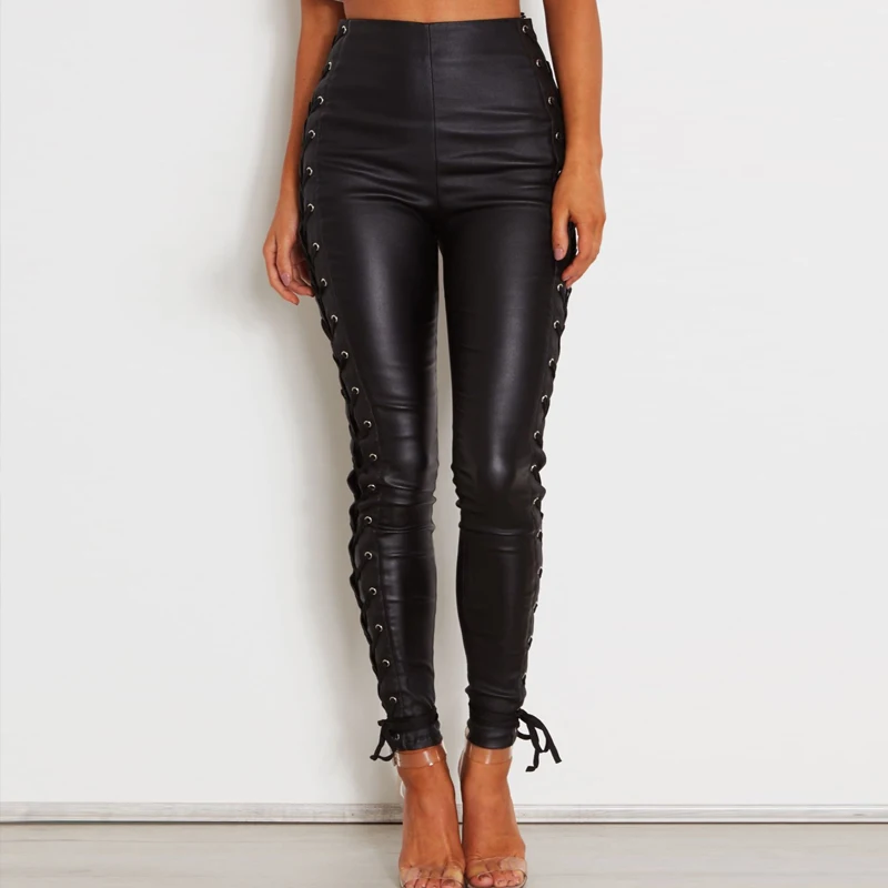 

Из искусственной кожи искусственная (-ый); Штаны-Капри Для женщин крестообразная шнуровка на шнуровке пикантные одинаковая Клубные наряды о...