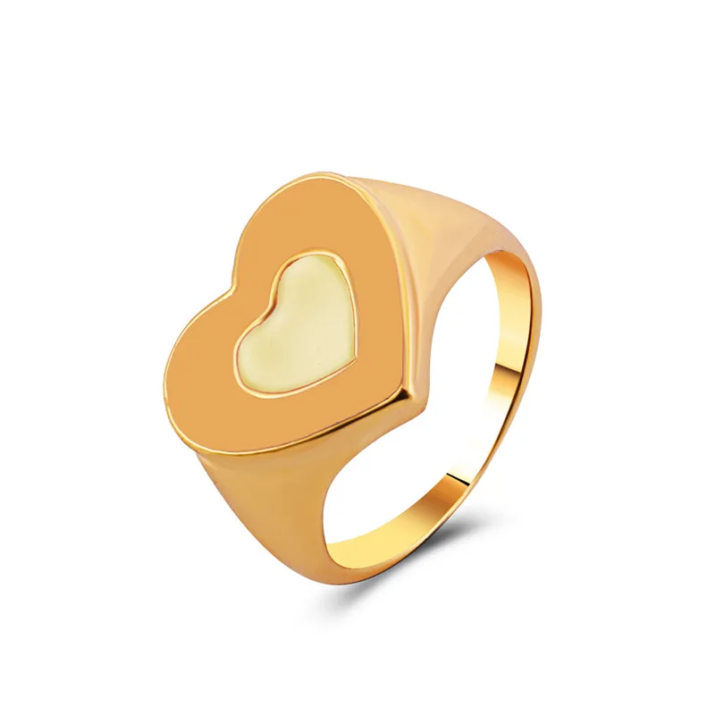 

2021 Ins Cute Sweet Colorful Enamel Double Layer Love Heart Ring For Women Girls Fashion New Temperament Jewelry Party Gift