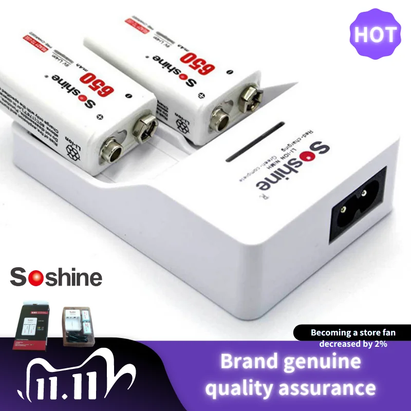 

Soshine V1-Fe 9V 2 Independent Channels Smart Rechargeable Battery +Battery Charger with LED Indicator for Li-ion,Ni-MH,LiFeP04