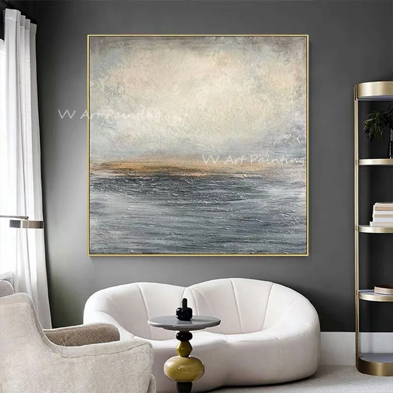 

100% ручная работа, серый холст, простая чистая абстрактная картина маслом на холсте, искусство, классический Куадрос, Декор, плакаты, скандин...