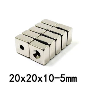 2/5/10pcs Strong Quadrate 20x20x10-5mm Neodymium Magnet 2Hole 5mm NdFeB Magnetic Block Rare Earth Magnets 20*20*10-5mm