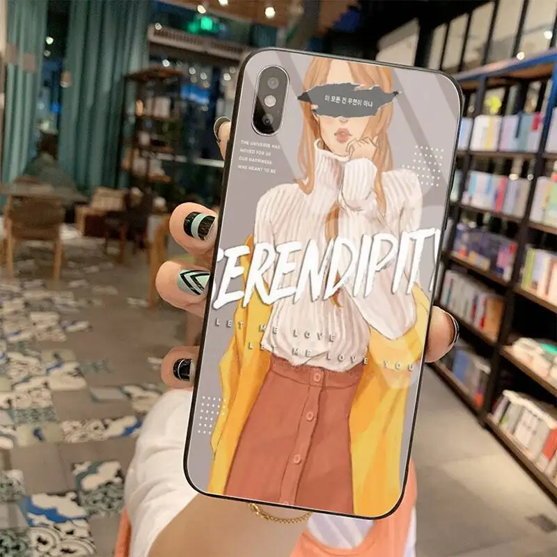 

KPUSAGRT pepakomi Bts Painted Black Cell Phone Case Tempered Glass For iPhone 11 Pro XR XS MAX 8 X 7 6S 6 Plus SE 2020 case