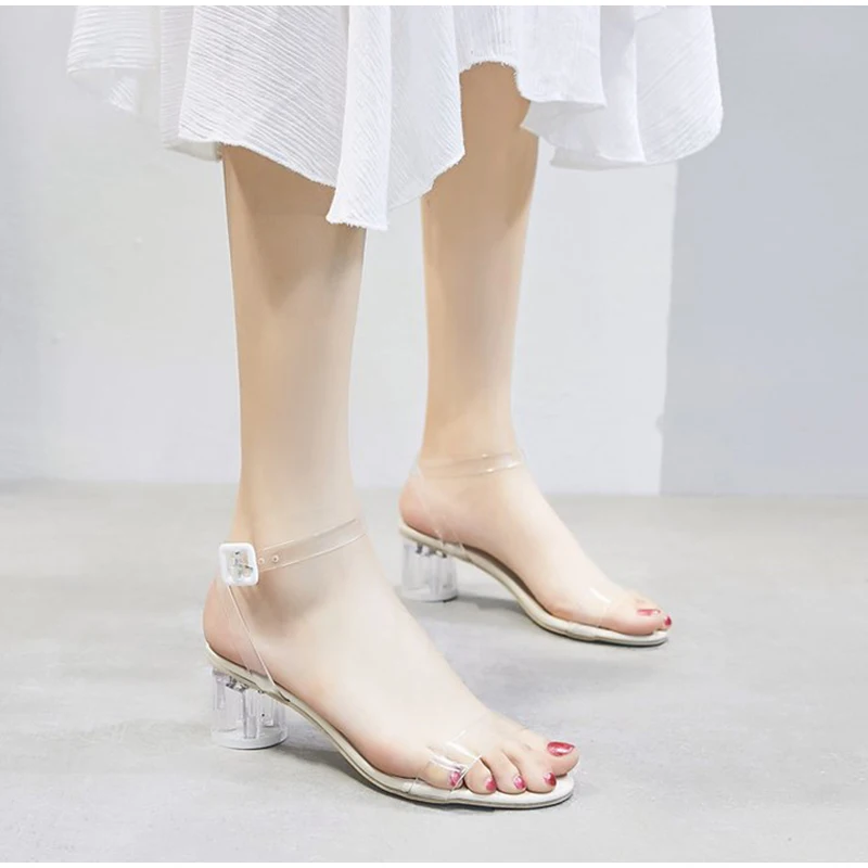 

New Summer Women's Sandals Women Transport Jelly Slides Woman Ankle Straps Female Elegant Shoes Ladies High Thick Heels 2020