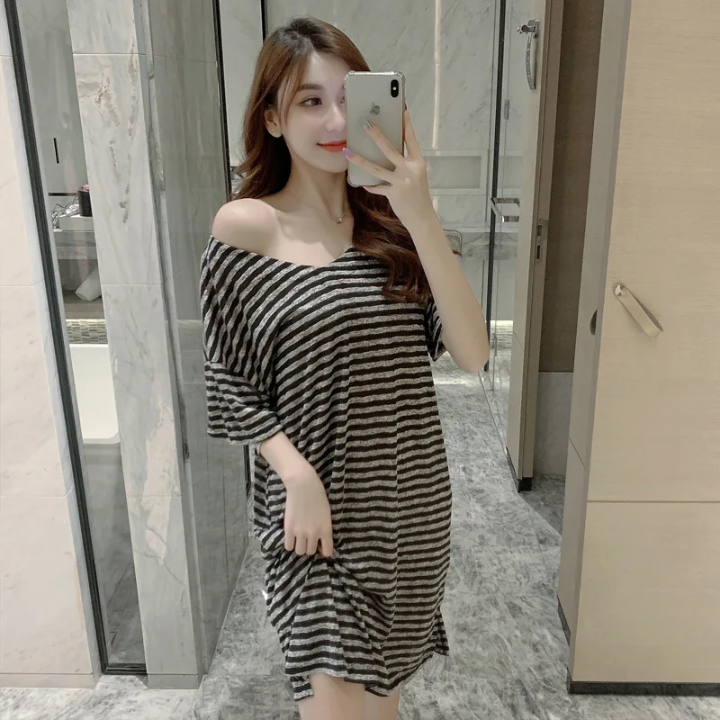 Nightdress Women's Summer Short Sleeve Nightwear Thin Size Loose Modal Sexy Nightgown 2021 New Home Clothes Sleepwear