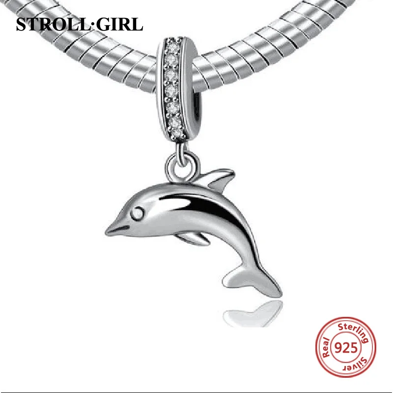 Strollgirl животных рыб Дельфин 925 Серебро Шарм Бусины Fit Пандора Подвески Браслеты