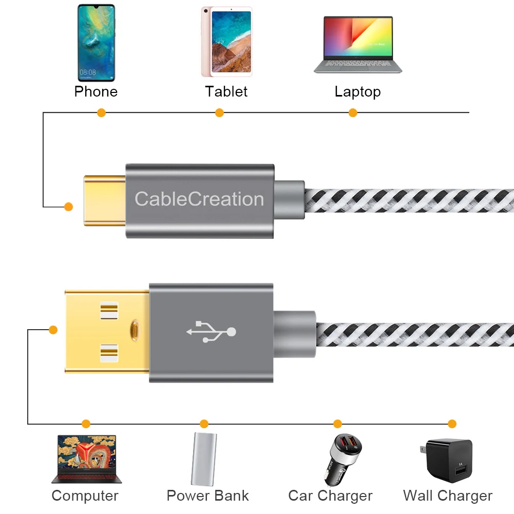 Кабель usb-c CableCreation для Huawei P30 Pro Mate Samsung S21 Xiaomi 11 3 м | Электроника