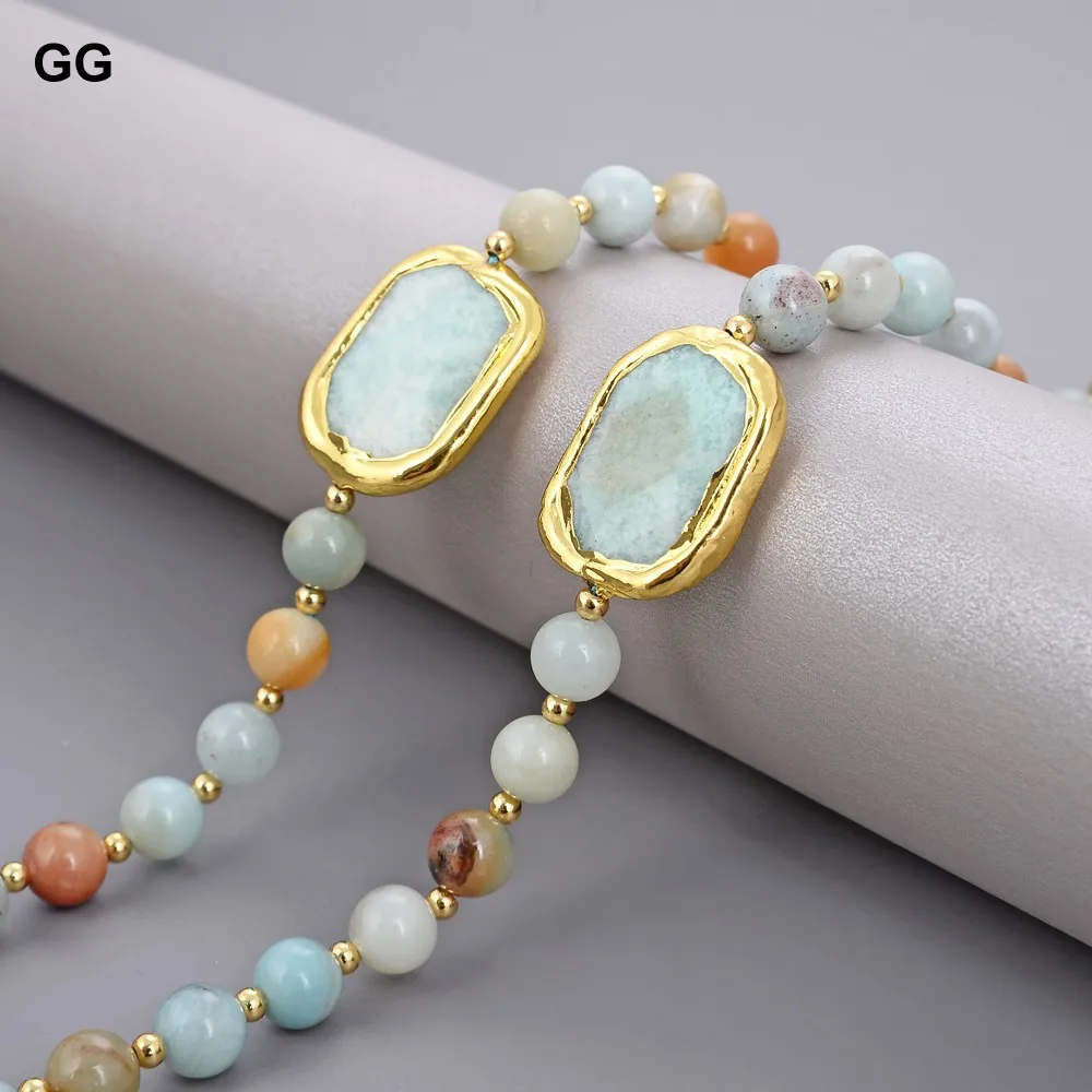 GG ювелирные изделия 42 'Ǝ мм смешанный цвет круглый Амазонит самородок Золотое