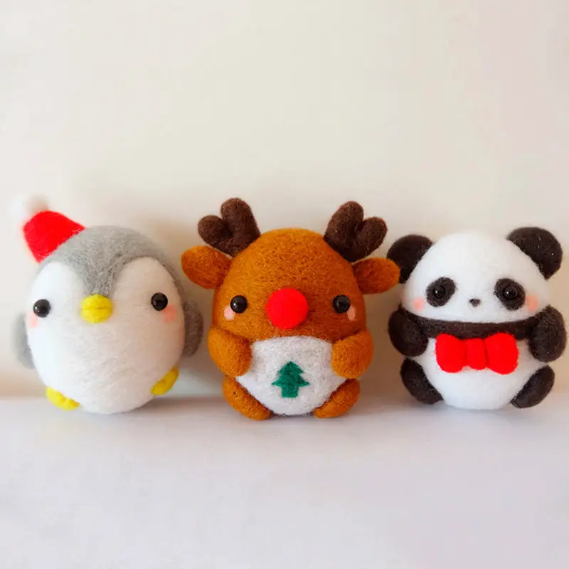 

Cute Elk Panda DIY Wool Felt Creative Craft Toy Doll Poked Knitting Non Finished Handcraft Wool Felting Material Package Set