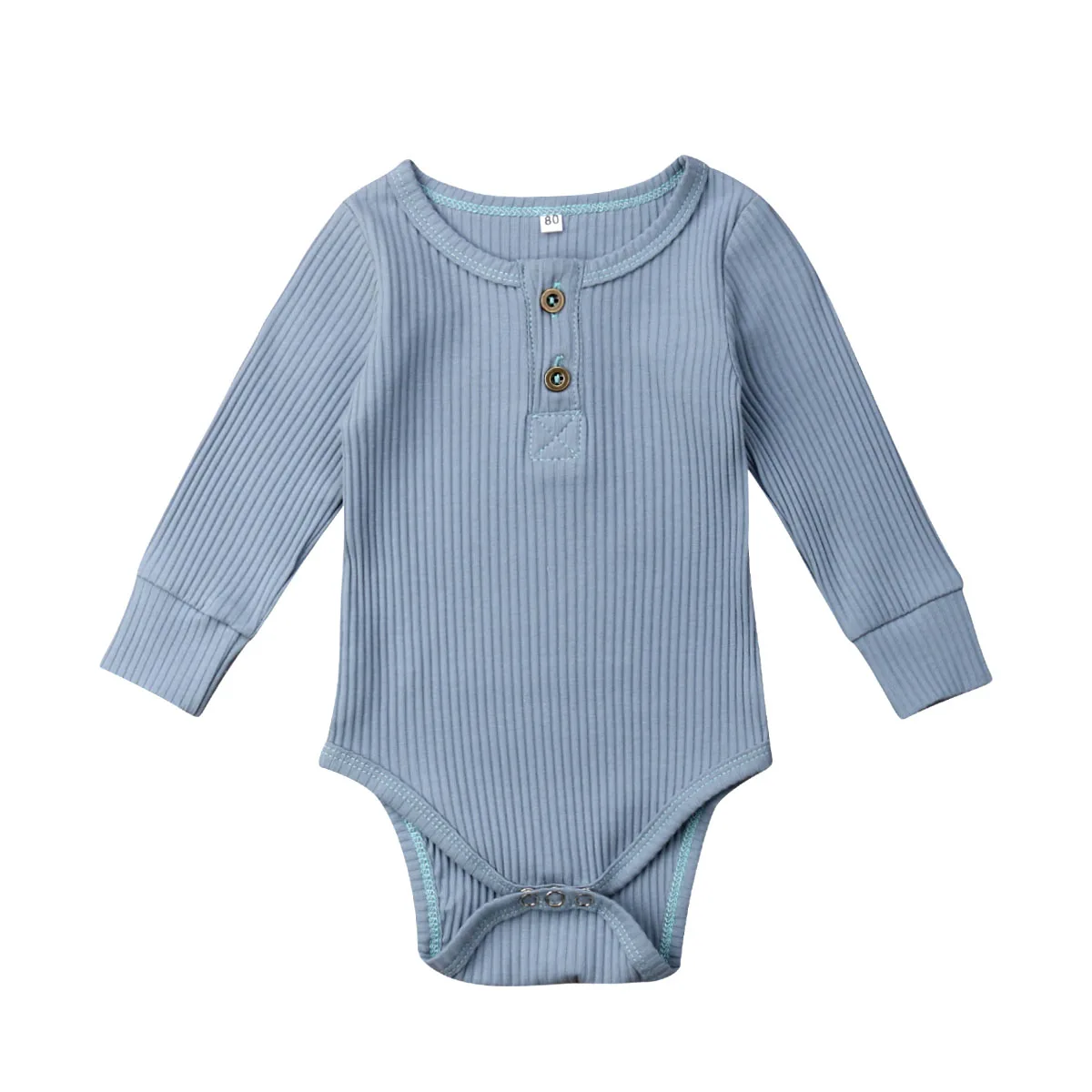

Newborn Baby Girl Boy Solid Ruffle One-Pieces Romper Bodysuit long sleeve Knit button Jumpsuit Outfit Clothes 0-24M 4 colors