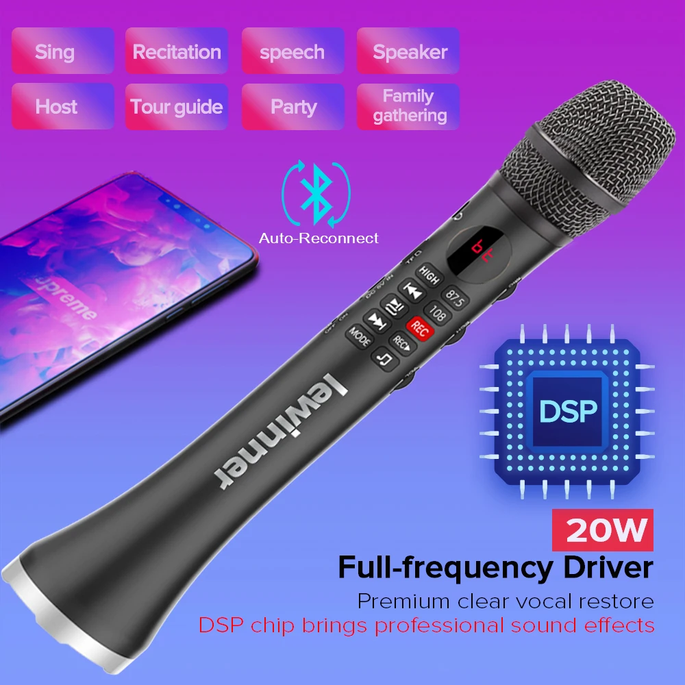 Lewinner L-699 Professional Karaoke Microphone Wireless Speaker Portable Bluetooth microphone for phone support record TF play images - 6