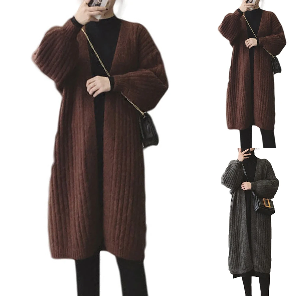 

Вязаный кардиган, толстые свитера, женский зимний теплый толстый свитер с длинным рукавом, Повседневная Свободная элегантная зимняя верхня...