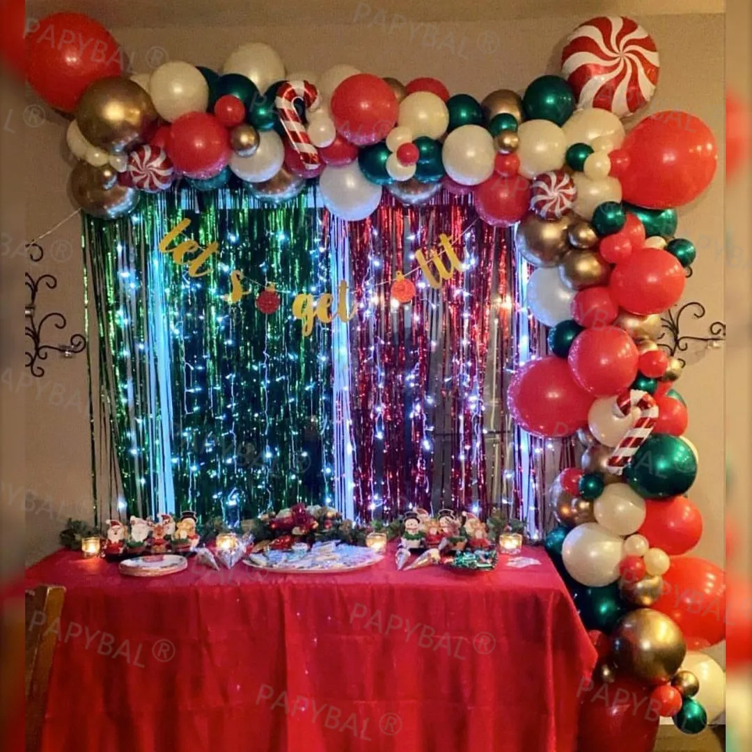 

107pcs Christmas Garland Balloons Arch Kit Green Gold Chrome Balloon Candy Cane Foil Ballons Xmas Home Party Decors Air Globos