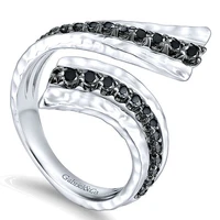 gabriel 925 silver color hammered three layers party ring black and white spinel open size finger ring jewelry new hot