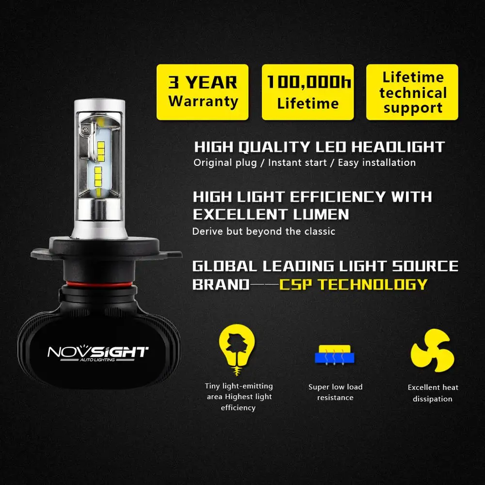 NOVSIGHT H4 Led 50 Вт 8000 лм 6500 к CSP Led H7 H11 H1 9005 9006 комплект передних фар для автомобиля, противотуманная лампа, автомобильная светодиодная лампа