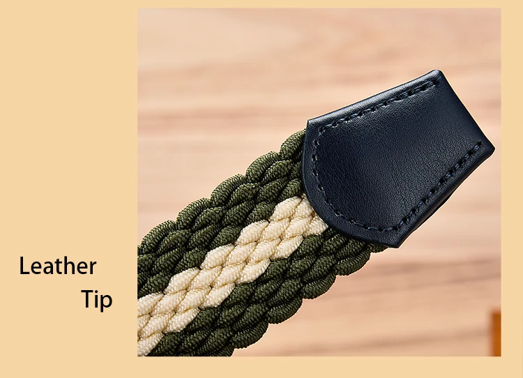 Fashion Casual Stretch Woven Belt With Leather Tip Top Elastic Belts For Men Jeans Mixed Color Braided Strap Zinc Alloy Buckle