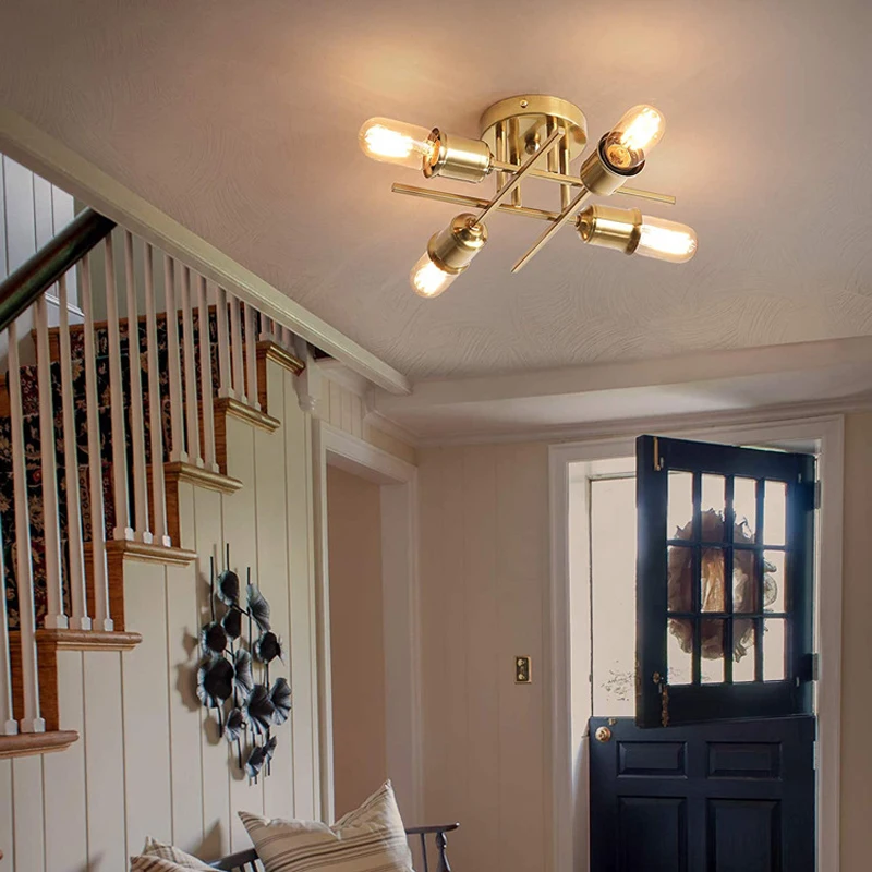 4-головочный американский ретро железный потолочный светильник современная