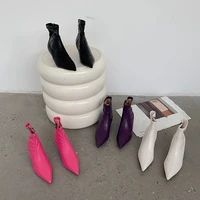 women sock boots pointed toe fashion autumn stretch booties side zipper thin mid heels pinkbeigepurpleblack elastic boots