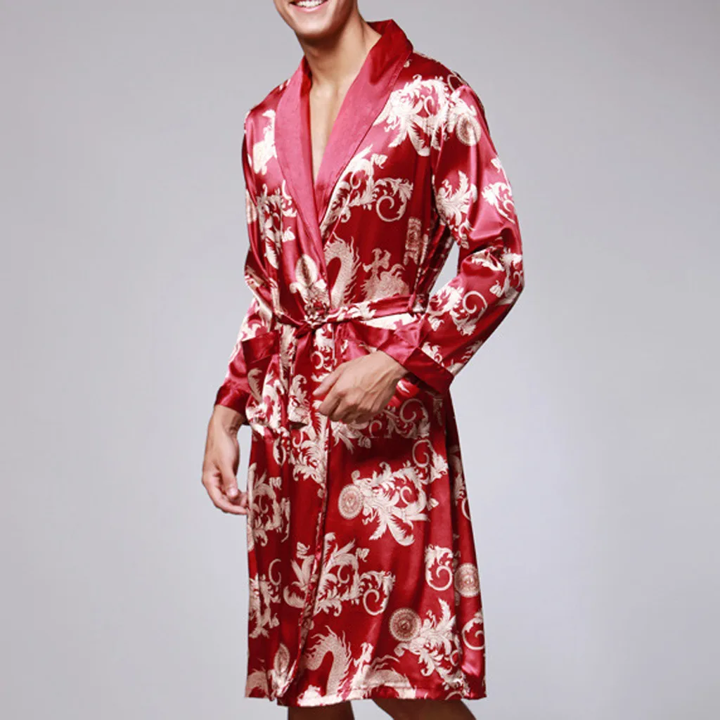 Модное мужское летнее кимоно халат банная рубашка Повседневная шелковая