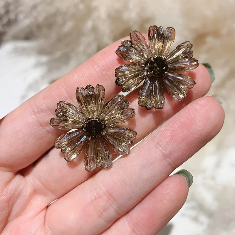 Женские серьги-подвески с блестящими кристаллами и цветами в Корейском стиле 2020 |