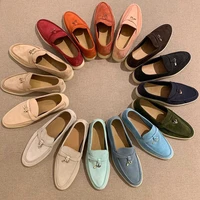 luxury designer shoes women high quality lp walk lamb leather suede loafers roundtoe soft sole comfortable flat shoes large size