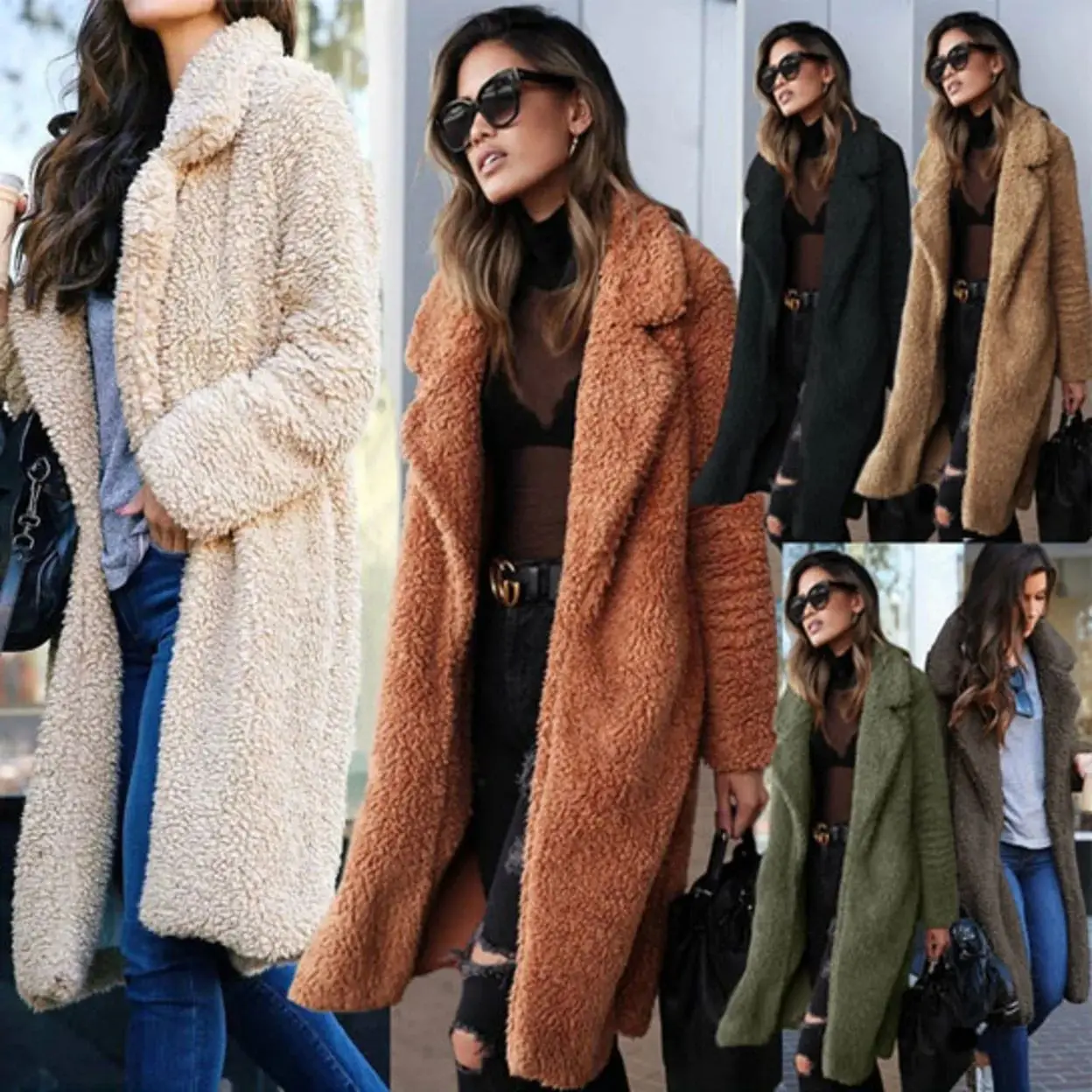 

Autumn and winter women's long padded lapel cashmere coat coat