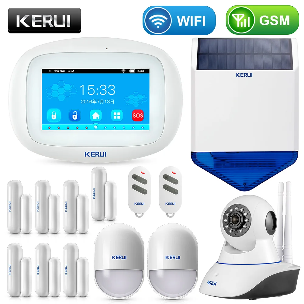 KIT2 Alarm KERUI K52 сенсорный экран удивительный дизайн 4,3 дюймов TFT цветной дисплей wifi+ GSM плоский Настольный Будильник комплект - Цвет: KIT2 Alarm