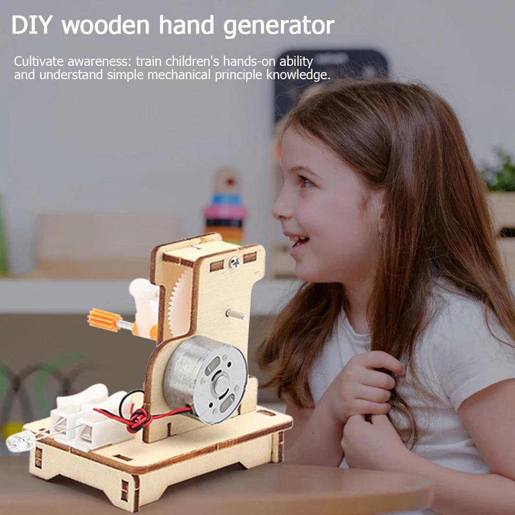 

DIY Wooden Hand Cranked Generator Students Kids Physical Science Toys Exercise Practical Ability Color Cognition Technology