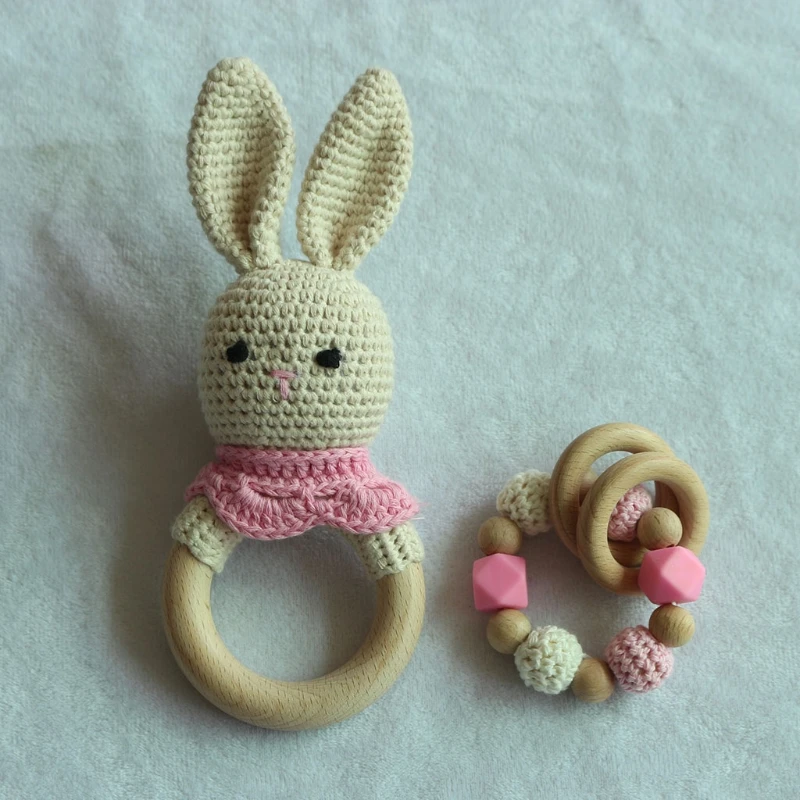 

Baby Pacifier Clip Teething Bracelet Crochet Rabbit Soother Infants Rattle Toy P31B