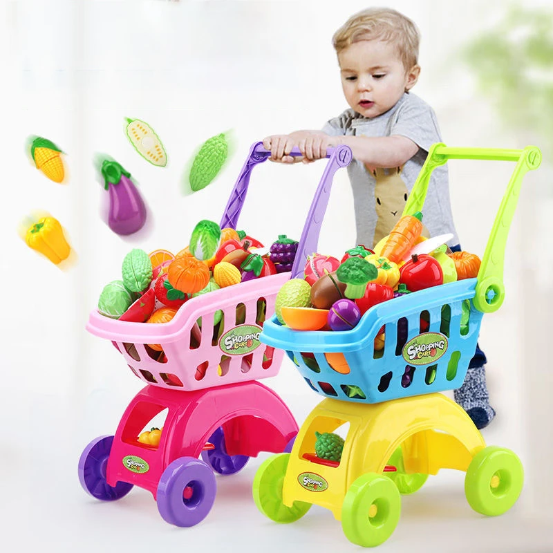 

Детская корзина для покупок, набор игрушек для девочек и мальчиков, ручная коляска, детский игровой домик, детская имитация фруктов для обуч...