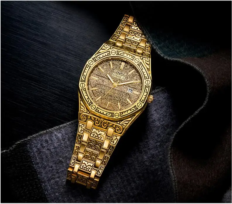 Для мужчин часы аналоговые кварцевые модные роскошные золотые