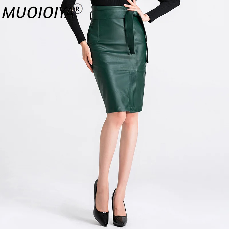 

Green Black PU Leather Skirt Women 2021 New Midi Sexy High Waist Bodycon Split Skirt Office Pencil Skirt Knee Length Plus Size