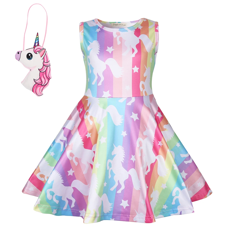 dress with bag3 Одежда для маленьких девочек; платье с единорогом; радужные платья для девочек; костюм на Хэллоуин; вечерние платья для костюмированной вечеринки; Vestidos; 1222 - Цвет: dress with bag3