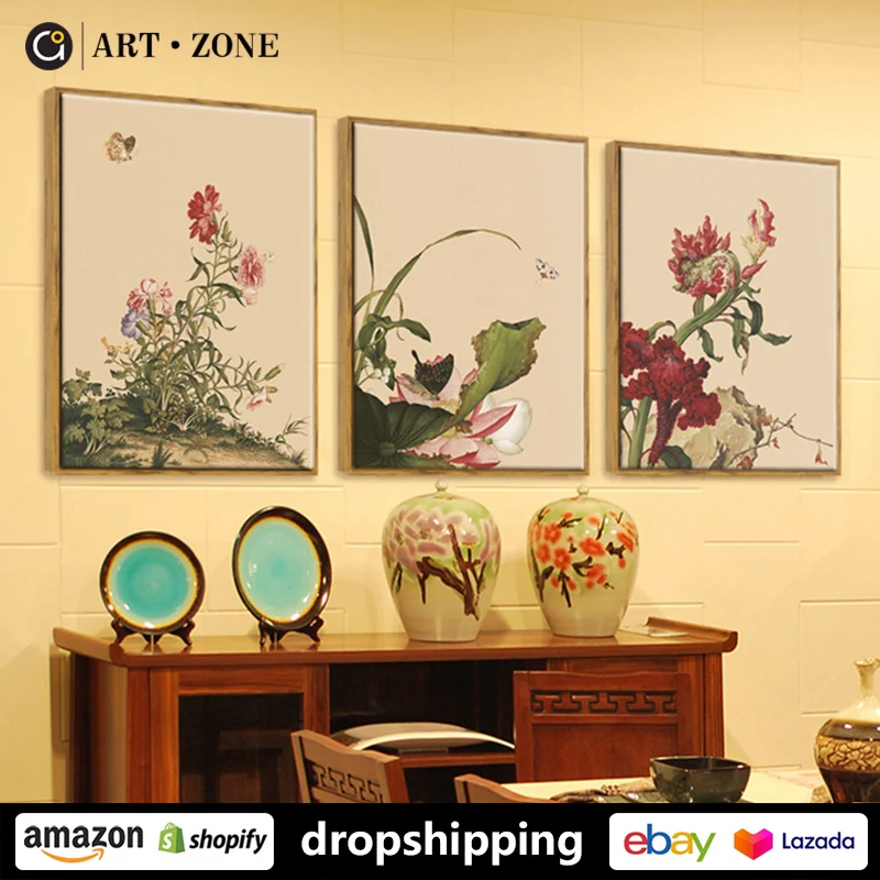 

ART ZONE Chinese Classical Plant Flower Painting prints Wall Art Canvas posters Artwork Living Room dens kitchen bedroom decor