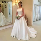 Свадебное платье LORIE из муслина, Белое Атласное пляжное платье с открытой спиной, со шлейфом, вырезом лодочкой, без рукавов, для свадьбы