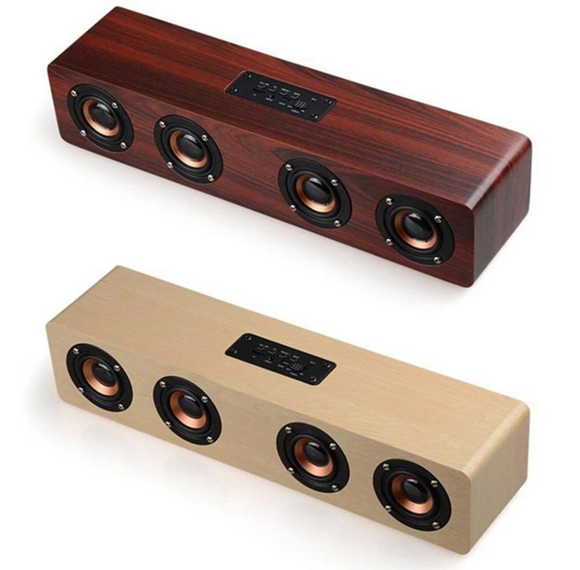 

LNBEI W8 Wood Grain Bluetooth Speaker 4.2 Four Louderspeakers Super Bass Subwoofer Hands-free with Mic 3.5mm AUX-IN TF Card