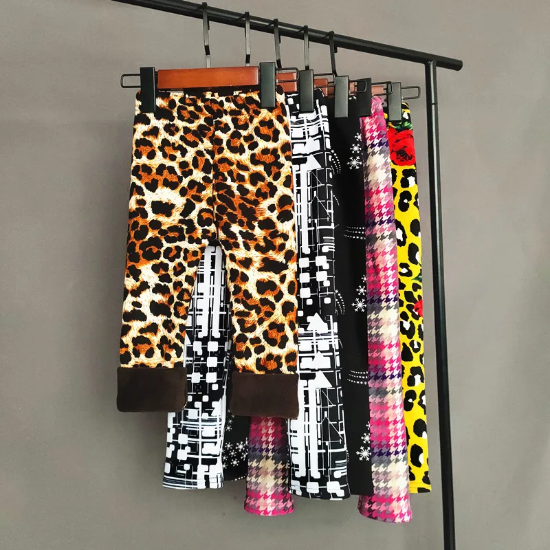 Детские Бархатные леггинсы в стиле ретро с цветочным принтом штаны леопардовым