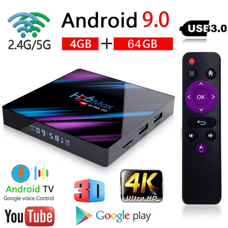 H96 MAX ТВ коробка Android 9 0 умный IP 4 Гб оперативной памяти 64 встроенной 4K 5G Wi Fi Bluetooth 3D TV