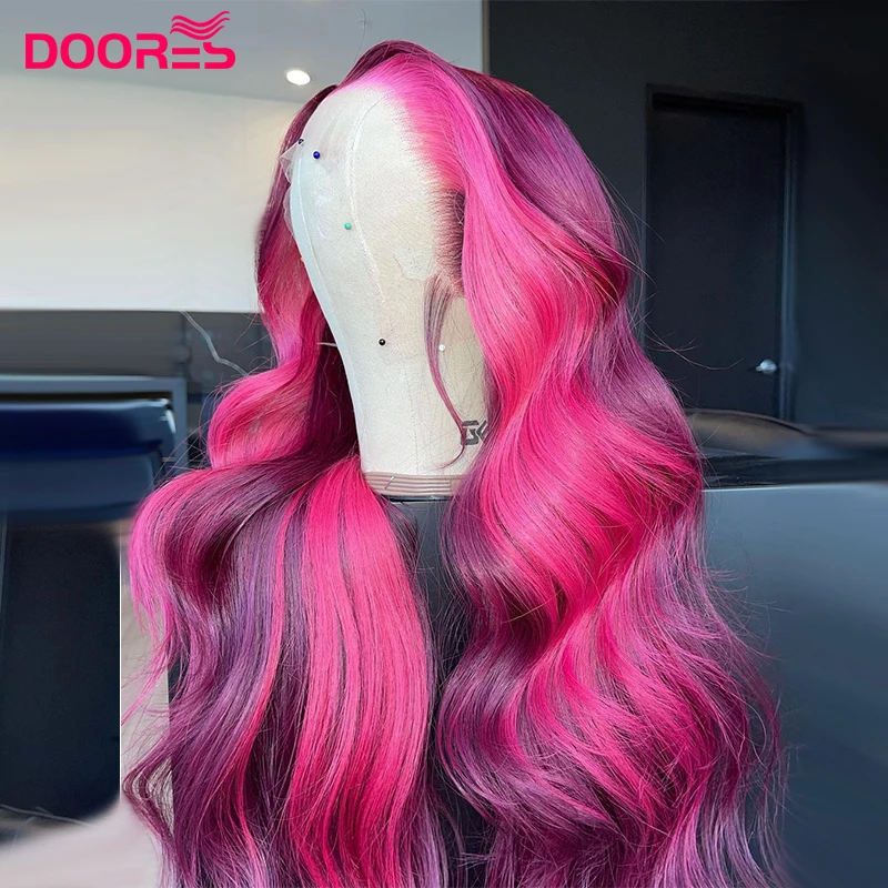 Блестящие Ярко розовые волнистые человеческие волосы парики для женщин 99j